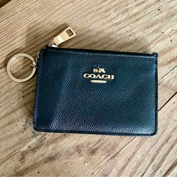 Coach | Bags | Coach New York Black Leather Id Keychain Mini Wallet ...